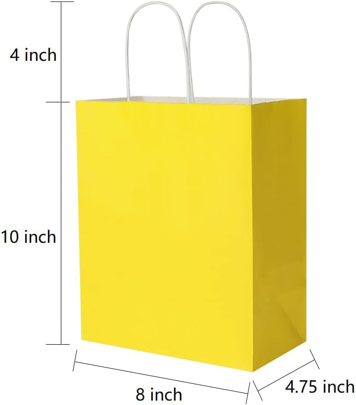 Oikss 100 Pack 8x4.75x10 Inch Medium Brown Kraft Paper Bags with Handles Bulk for Wedding Birthday Party Favors Grocery Retail Shopping Business Goody Craft Gift Bags Sacks (Plain Natural 100 Count)