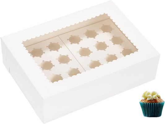 JJO Mini Cupcake Box 5 Pack,Holds 24 Mini Cupcakes,Cupcake Holder, 14x10x4 Inch White Bakery Boxes with Window for Birthday Holiday Party Bakery