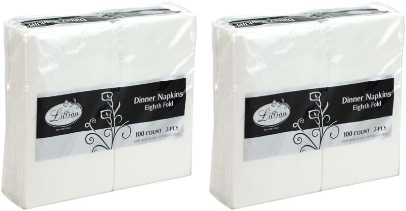 Premium White Napkins, 1/8 Fold Dinner Napkin, Disposable 2-Ply White Party Napkins, Value Pack 100 Count