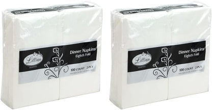 Premium White Napkins, 1/8 Fold Dinner Napkin, Disposable 2-Ply White Party Napkins, Value Pack 100 Count
