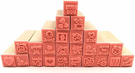 Diary Stamp Set,Wooden Rubber Signet for Children DIY Scrapbooking Card Making(25pcs,Happy Life)