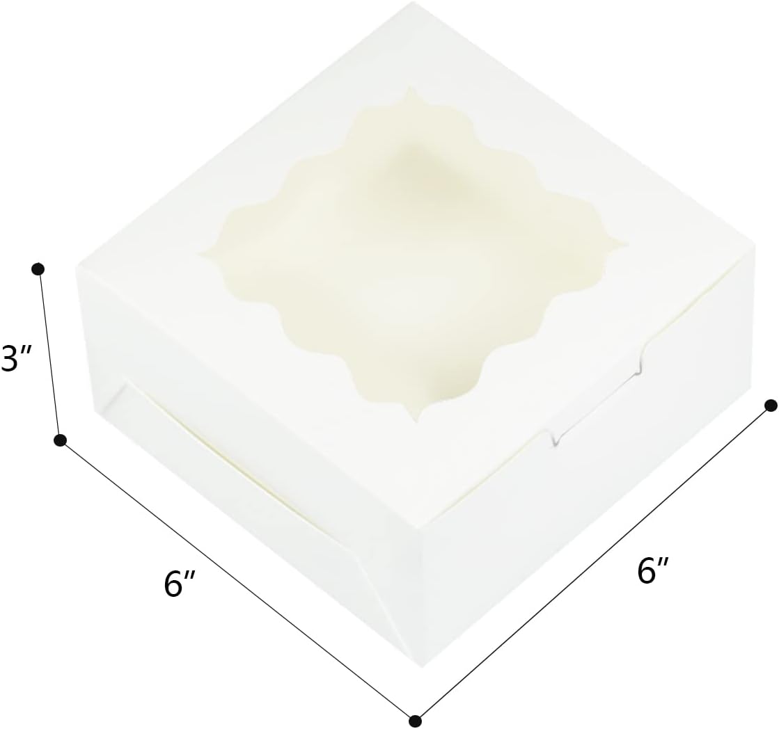 Bakepacker Brown 30-Packs Bakery Boxes with Window 6x6x3 inches Thick & Sturdy Macaroon Pastry Boxes Cookie Boxes for Bakerys
