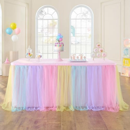 72inch Champagne Gold Tulle Table Skirts for Rectangle Round Tables, Gold Grim Ruffle Tulle Tutu Cloth Table Skirt 6ft for Wedding Birthday Party Cake Dessert Decor(No Top Cover)