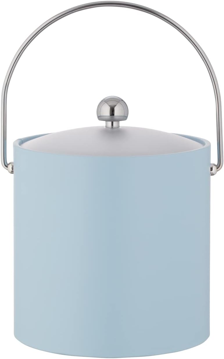 Kraftware Fun Colors - 3qt Ice Bucket with a Chrome Bale Handle, Chrome Astro Knob, and Frosted Acrylic Cover (Light Blue)