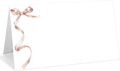 25 Pack Pink Plaid Bow Place Cards, Editable Name Cards for Table Setting, Tent Cards Food Label for Dinner Party, Bridal Shower, Wedding, Baby Shower and Events -T30
