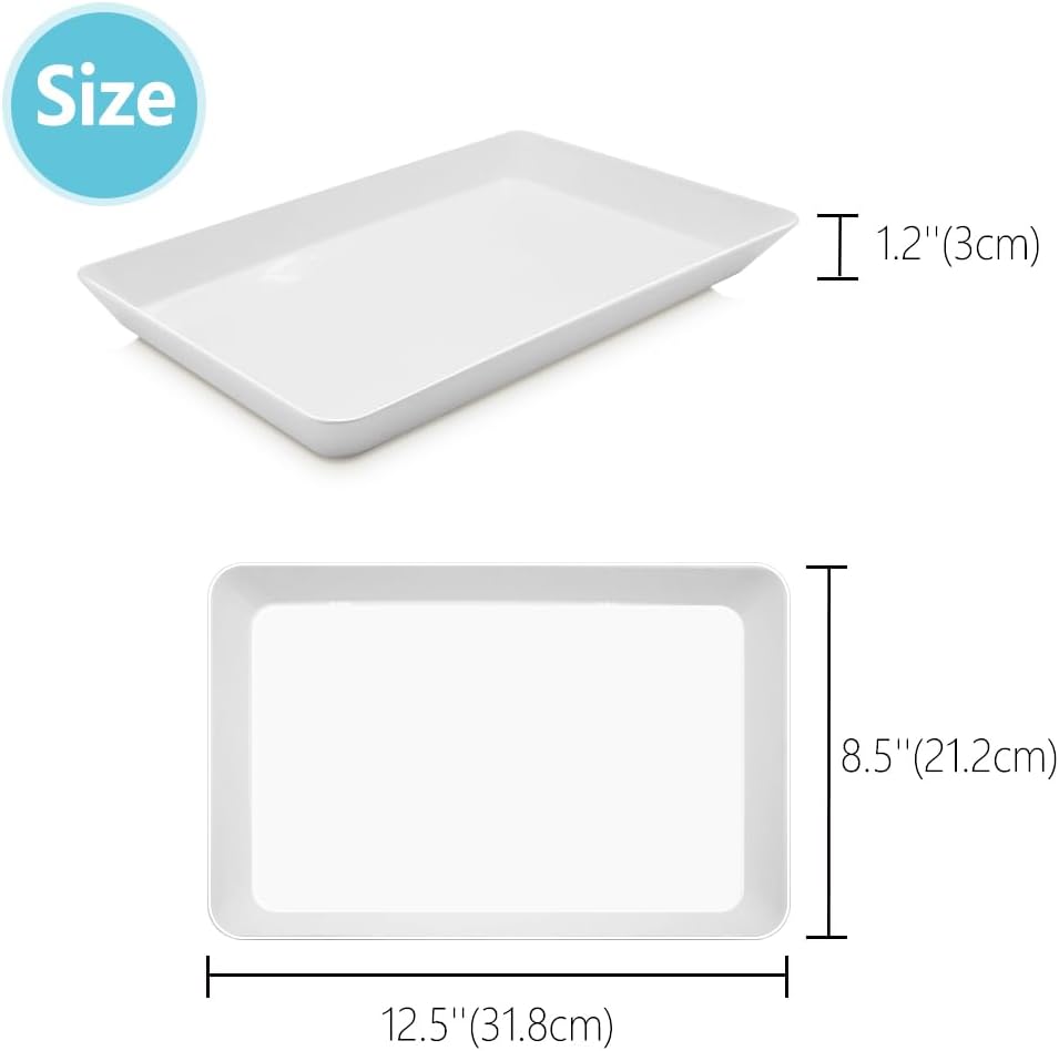 Serving Tray Platter, 4 Pack Food Tray for Veggie Fruit Snack Dessert Cookie Cheese, Food Trays for Party Supplies Display, Plastic Platters for Serving Food, Large White Trays, BPA Free