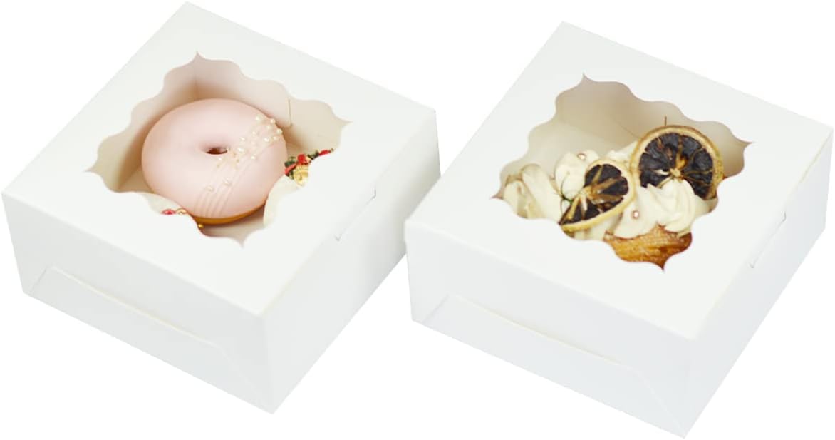 Bakepacker Brown 30-Packs Bakery Boxes with Window 6x6x3 inches Thick & Sturdy Macaroon Pastry Boxes Cookie Boxes for Bakerys