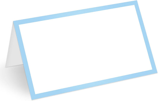 25 Pcs Dusty Blue Border Place Cards, Blank Tent Name Cards for Food Buffet, Dinner Party, Wedding Reception, Bridal Shower Table Setting -01