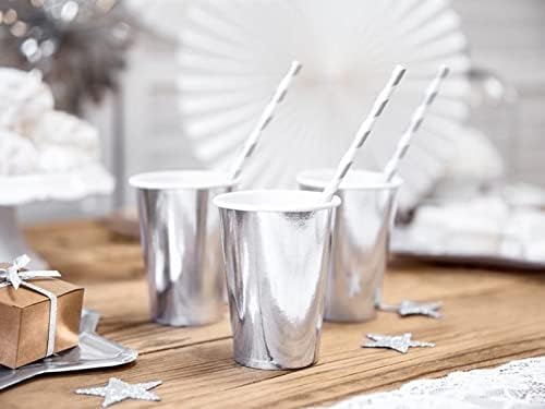 ALINK 100 White and Gold Striped Paper Straws, Biodegradable Disposable Drinking Straws for Birthday, Bridal/Baby Shower, Christmas, New Year, Party Decoration Supplies