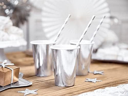 ALINK 100 White and Gold Striped Paper Straws, Biodegradable Disposable Drinking Straws for Birthday, Bridal/Baby Shower, Christmas, New Year, Party Decoration Supplies