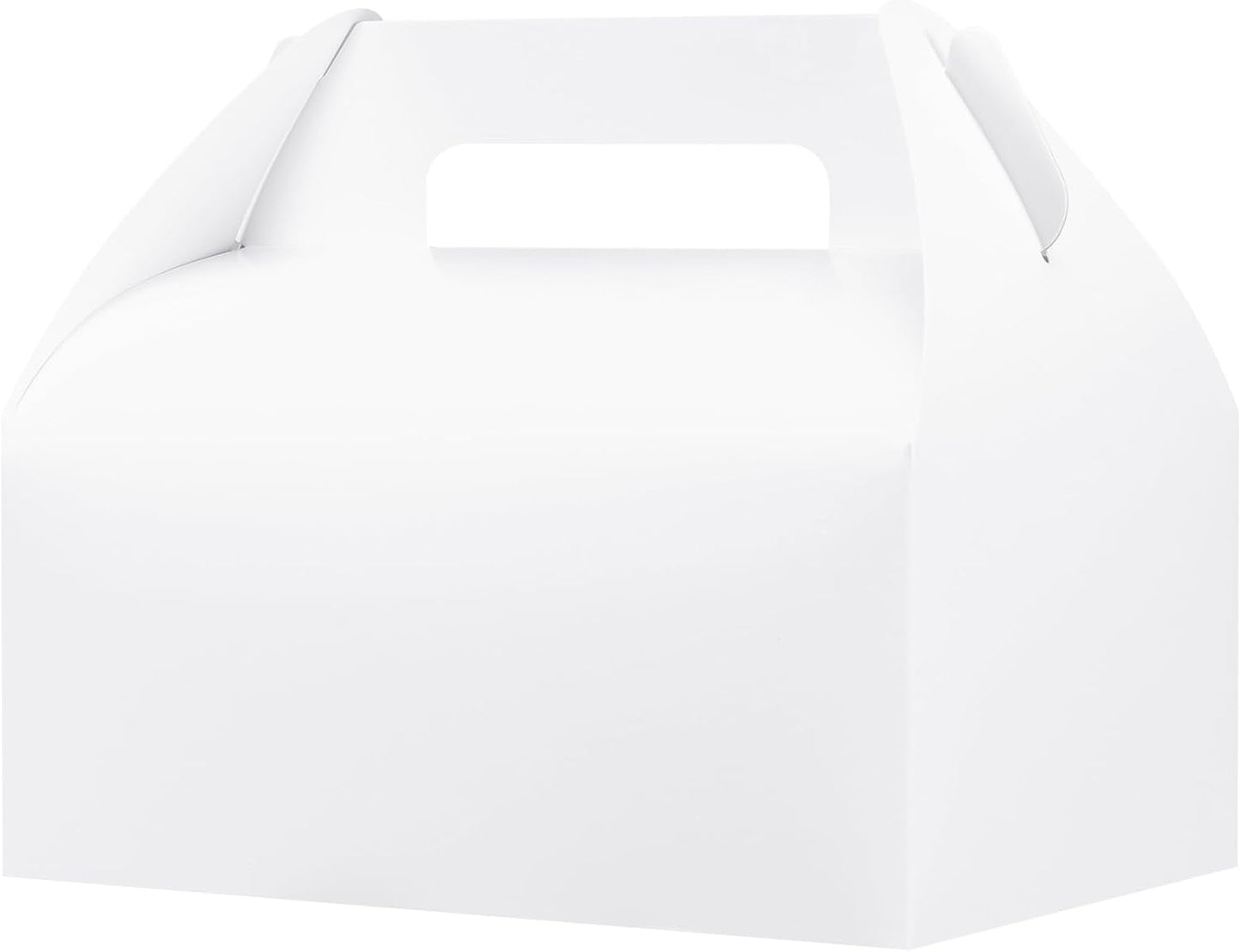 UnicoPak 30 Pack 9x6x6 Gable Boxes, Large White Treat Boxes with Handles, Cardboard Gift Boxes for Party Favors, Lunch, Bakery, Cookies, Picnic, To-Go Food, DIY Gift Packaging