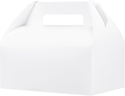 UnicoPak 30 Pack 9x6x6 Gable Boxes, Large White Treat Boxes with Handles, Cardboard Gift Boxes for Party Favors, Lunch, Bakery, Cookies, Picnic, To-Go Food, DIY Gift Packaging