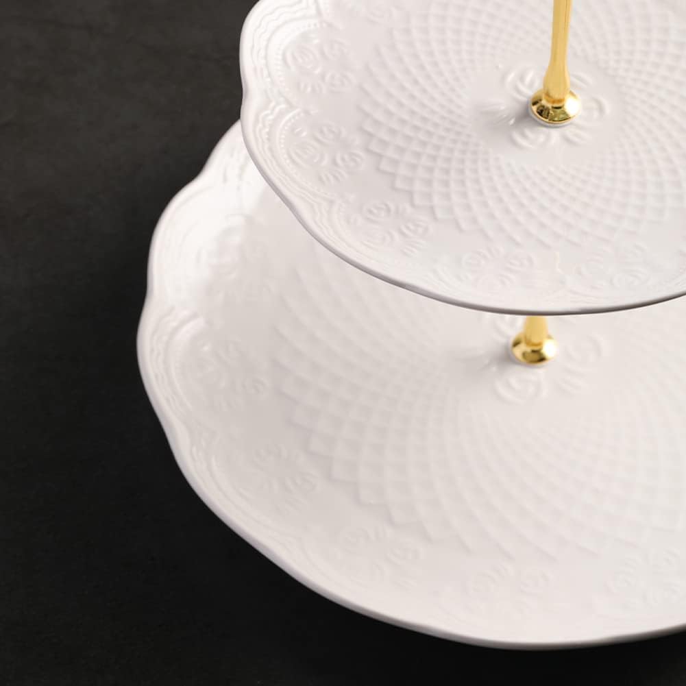 Sweejar 3 Tier Ceramic Cake Stand Wedding, Dessert Cupcake Stand for Tea Party Serving Platter (White)