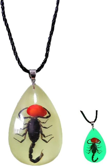 Glow in the Dark Necklace Black Scorpion Amber Resin Adjustable Necklace Pendent with Insect Sample Inside Birthday Gift for Lover Friends