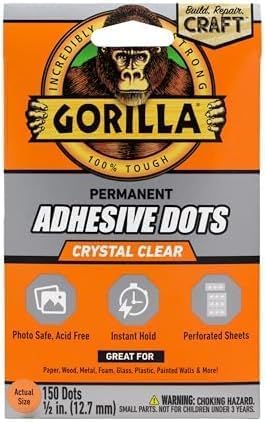Gorilla Permanent Adhesive Dots, Double-Sided, Clear, 0.5" Diameter, 150 Pieces (Pack of 1) - No Mess, Photo Safe