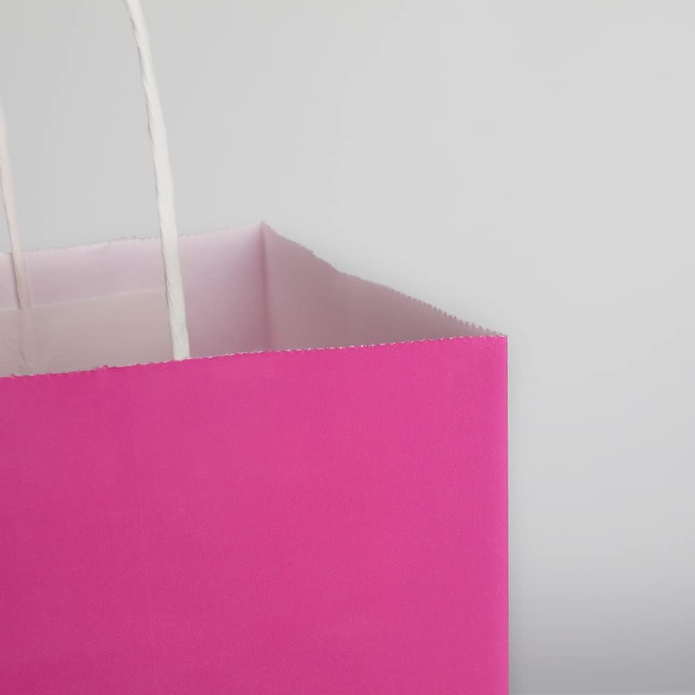 Oikss 100 Pack 5.25x3.25x8.25 Inch Small White Kraft Paper Bags with Handles Bulk for Birthday Wedding Party Favors Grocery Retail Shopping Business Goody Craft Gift Bags Cub Sacks (100pcs Count)