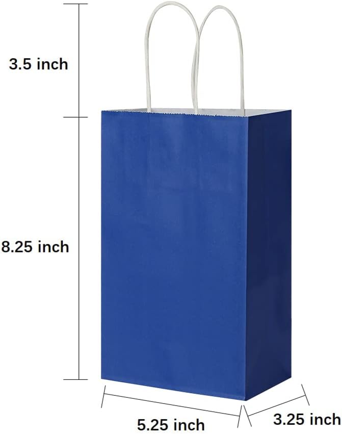 Oikss 100 Pack 5.25x3.25x8.25 Inch Small White Kraft Paper Bags with Handles Bulk for Birthday Wedding Party Favors Grocery Retail Shopping Business Goody Craft Gift Bags Cub Sacks (100pcs Count)