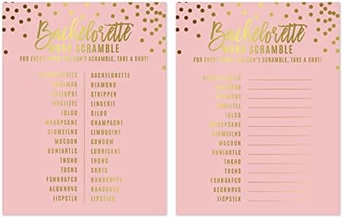 Andaz Press Blush Pink and Metallic Gold Confetti Polka Dots Bachelorette Party Bridal Shower Collection, Scavenger Hunt Game Cards, 20-Pack