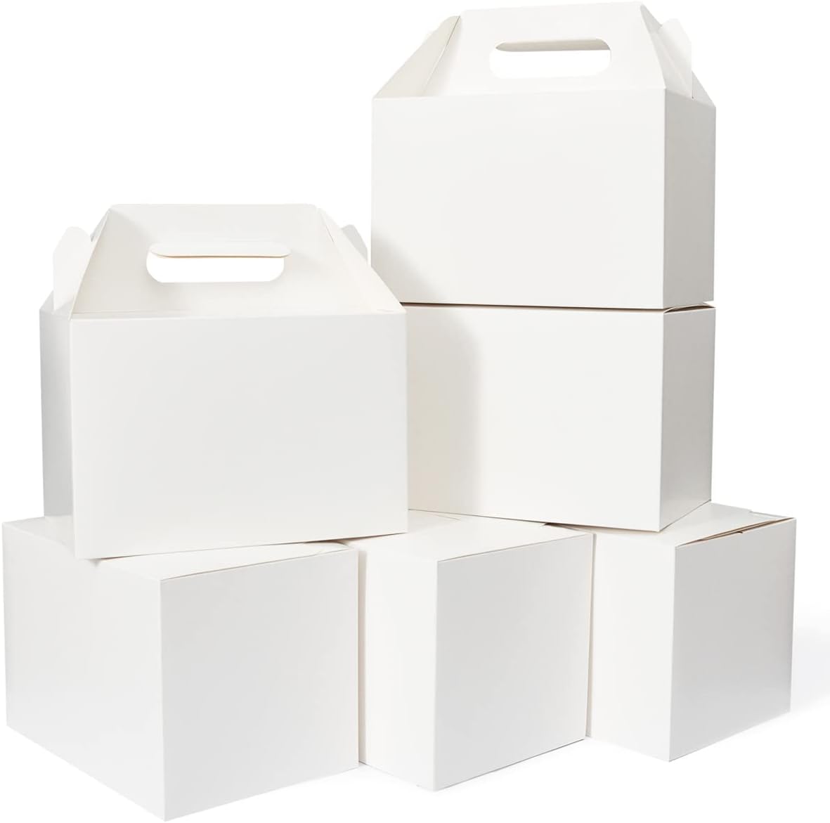 Happyhiram 30 CT Large Welcome Boxes with Handles White, 9x6x6 Gable Gift Easter Boxes Cardboard Paper Party Favor Boxes Barn Style Carry Out Box Recyclable Paper Gift Packaging Boxes for Food Box Lunch Cookies Donuts Baby Shower Bridal Shower Wedding