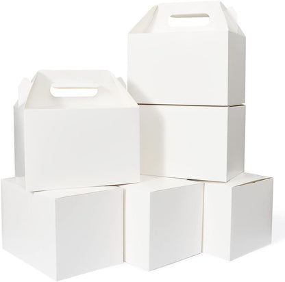 Happyhiram 30 CT Large Welcome Boxes with Handles White, 9x6x6 Gable Gift Easter Boxes Cardboard Paper Party Favor Boxes Barn Style Carry Out Box Recyclable Paper Gift Packaging Boxes for Food Box Lunch Cookies Donuts Baby Shower Bridal Shower Wedding