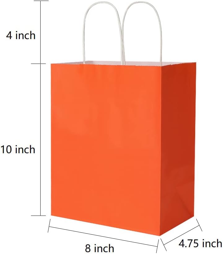 Oikss 100 Pack 8x4.75x10 Inch Medium Brown Kraft Paper Bags with Handles Bulk for Wedding Birthday Party Favors Grocery Retail Shopping Business Goody Craft Gift Bags Sacks (Plain Natural 100 Count)