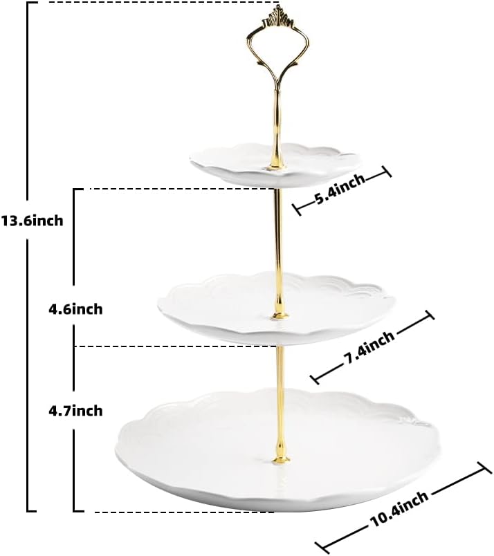 Sweejar 3 Tier Ceramic Cake Stand Wedding, Dessert Cupcake Stand for Tea Party Serving Platter (White)