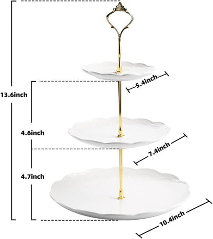 Sweejar 3 Tier Ceramic Cake Stand Wedding, Dessert Cupcake Stand for Tea Party Serving Platter (White)