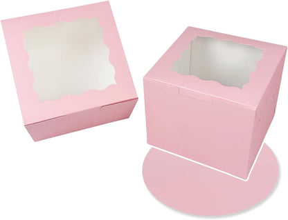 Bakepacker 36pcs 6x6x5 Inches with Window 18-Packs White 6 Inch Bakery Boxes (18 Cake Boxes +18 Cake Boards + 10 Meters Silk Ribbon Includes Included)