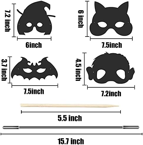 Natonhi 32Pcs Halloween Crafts for Kids Rainbow Scratch Mask, Halloween Games Scratch Art and Craft Kit Classroom Activities Favors Party Supplies