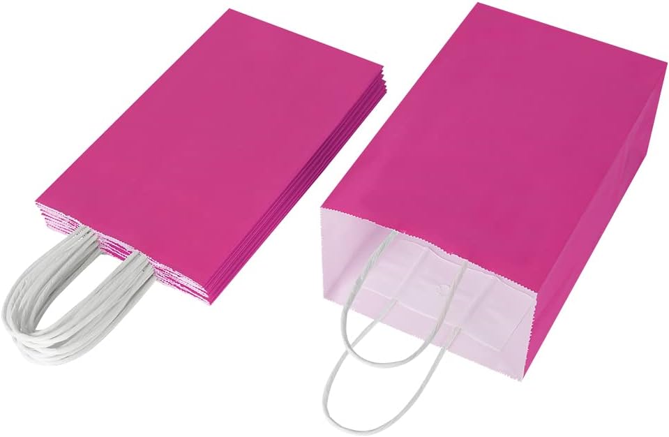 Oikss 100 Pack 5.25x3.25x8.25 Inch Small White Kraft Paper Bags with Handles Bulk for Birthday Wedding Party Favors Grocery Retail Shopping Business Goody Craft Gift Bags Cub Sacks (100pcs Count)