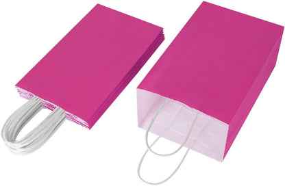 Oikss 100 Pack 5.25x3.25x8.25 Inch Small White Kraft Paper Bags with Handles Bulk for Birthday Wedding Party Favors Grocery Retail Shopping Business Goody Craft Gift Bags Cub Sacks (100pcs Count)