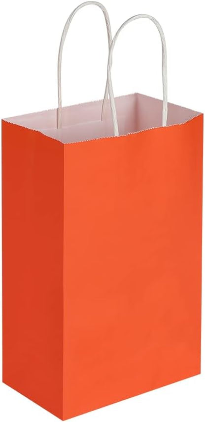 Oikss 100 Pack 5.25x3.25x8.25 Inch Small White Kraft Paper Bags with Handles Bulk for Birthday Wedding Party Favors Grocery Retail Shopping Business Goody Craft Gift Bags Cub Sacks (100pcs Count)