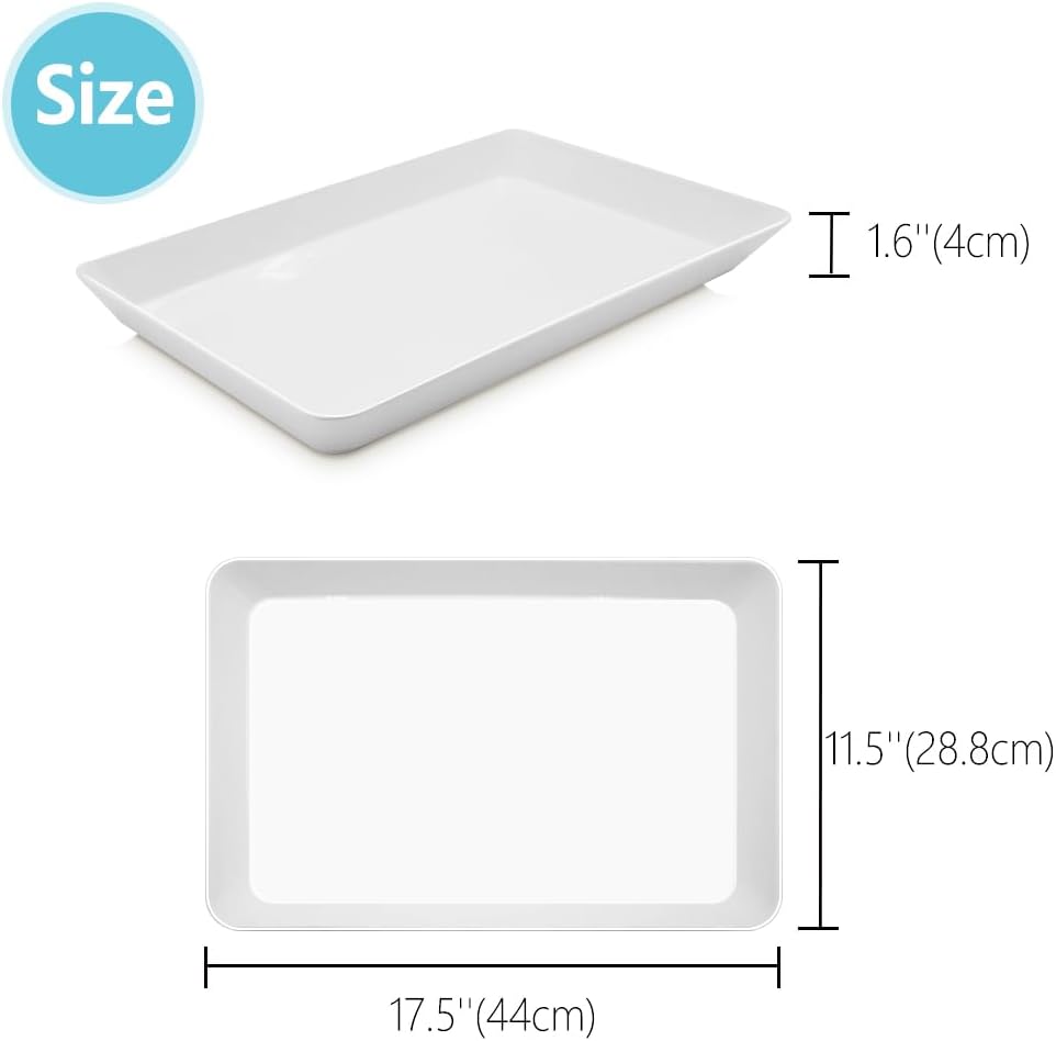 Serving Tray Platter, 4 Pack Food Tray for Veggie Fruit Snack Dessert Cookie Cheese, Food Trays for Party Supplies Display, Plastic Platters for Serving Food, Large White Trays, BPA Free