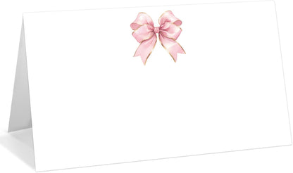 25 Pack Pink Plaid Bow Place Cards, Editable Name Cards for Table Setting, Tent Cards Food Label for Dinner Party, Bridal Shower, Wedding, Baby Shower and Events -T30