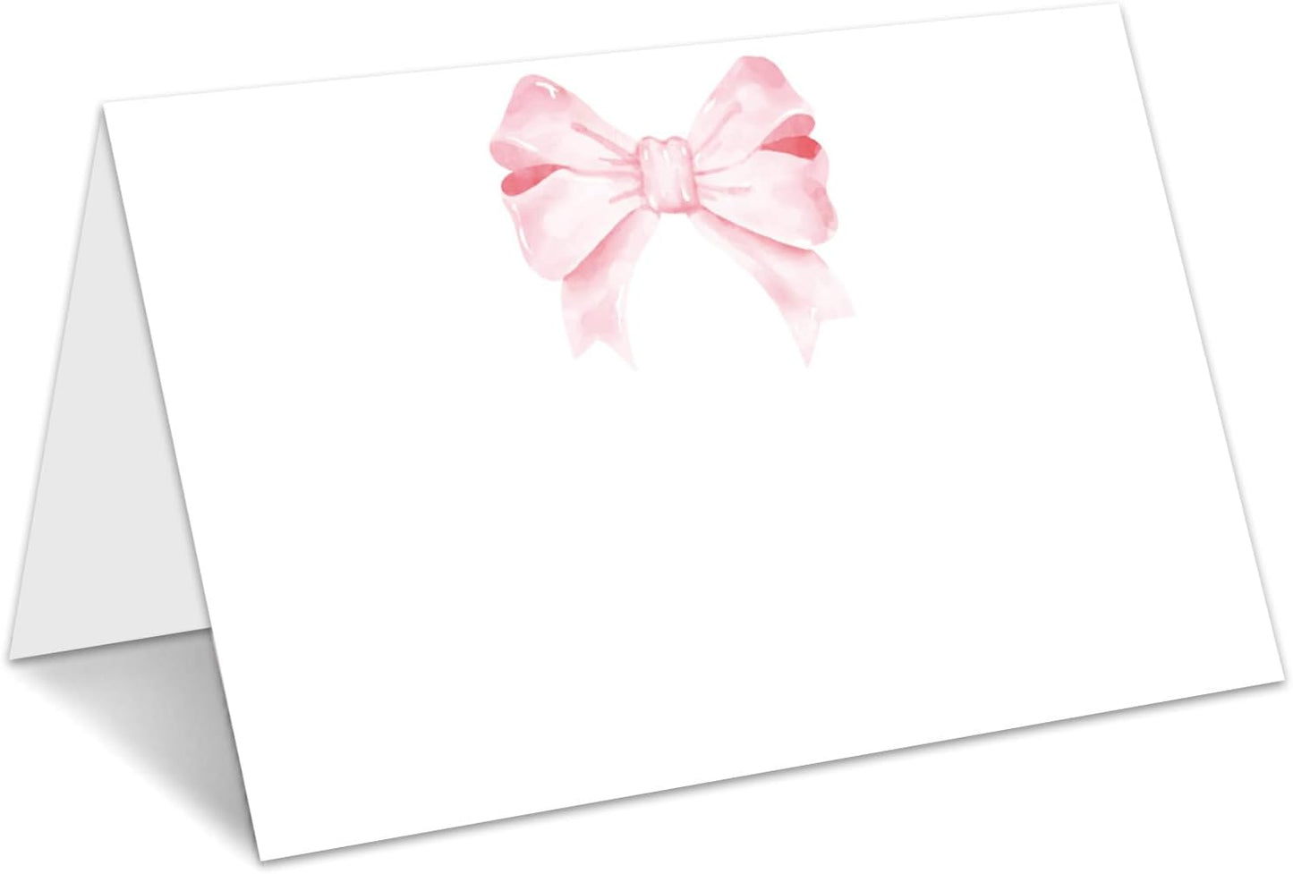 Pink Bow Place Cards, Name Cards for Table Setting, Tented Food Setting Cards for Bridal Shower, Wedding, Baby Showers, Banquets, Reserved Table Signs, 25 Pack Birthday Party Decorations -01