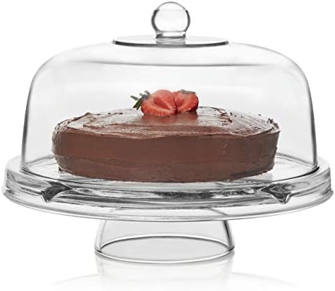 Libbey Selene Glass Cake Stand with Dome Lid, Elegant Curved Footed, Covered Cake Stand, Versatile Serving Dish for Variety of Desserts and More