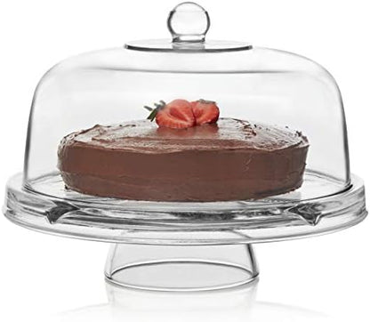 Libbey Selene Glass Cake Stand with Dome Lid, Elegant Curved Footed, Covered Cake Stand, Versatile Serving Dish for Variety of Desserts and More
