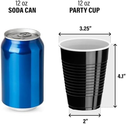 DecorRack 20 Party Cups 12 oz Disposable Plastic Cups for Birthday Party Bachelorette Camping Indoor Outdoor Events Beverage Drinking Cups (Black, 20)