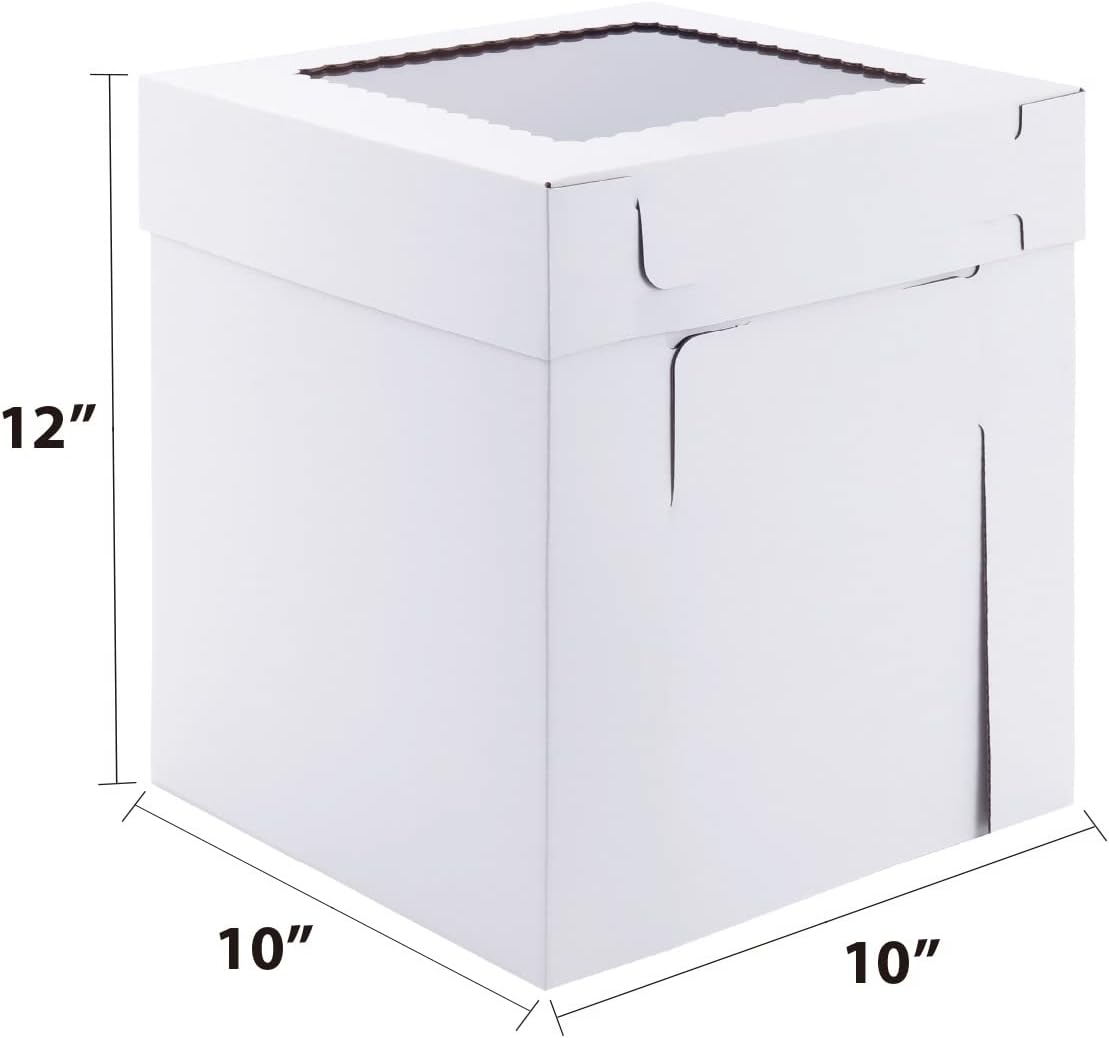 Tall Cake Boxes for Tier Cakes,10x10x12 Inch [3Pack ] Thick Sturdy Cake Box with Window, Layer Cake Carrier,Disposable Cake Containers
