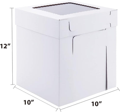 Tall Cake Boxes for Tier Cakes,10x10x12 Inch [3Pack ] Thick Sturdy Cake Box with Window, Layer Cake Carrier,Disposable Cake Containers