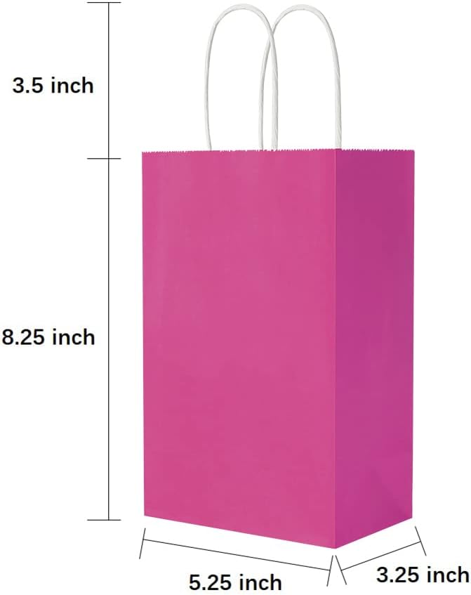 Oikss 100 Pack 5.25x3.25x8.25 Inch Small White Kraft Paper Bags with Handles Bulk for Birthday Wedding Party Favors Grocery Retail Shopping Business Goody Craft Gift Bags Cub Sacks (100pcs Count)