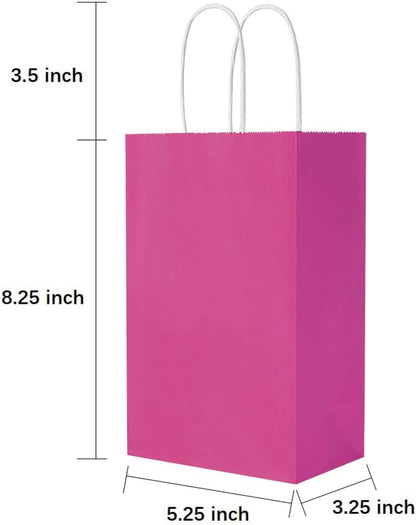 Oikss 100 Pack 5.25x3.25x8.25 Inch Small White Kraft Paper Bags with Handles Bulk for Birthday Wedding Party Favors Grocery Retail Shopping Business Goody Craft Gift Bags Cub Sacks (100pcs Count)