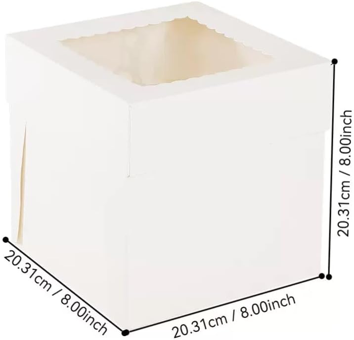 3 - Pack 8×8×8 Inch White Cake Boxes, Reinforced Cardboard with Scalloped Window, Perfect for Professional Bakery Presentation