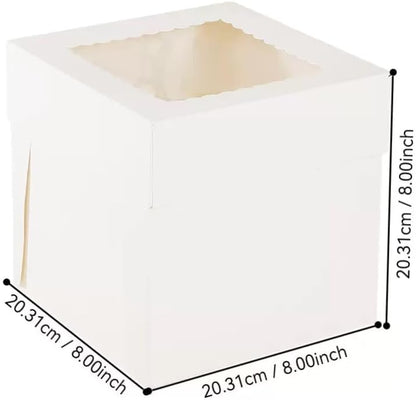 3 - Pack 8×8×8 Inch White Cake Boxes, Reinforced Cardboard with Scalloped Window, Perfect for Professional Bakery Presentation
