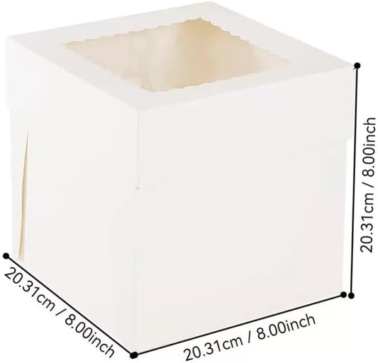 3 - Pack 8×8×8 Inch White Cake Boxes, Reinforced Cardboard with Scalloped Window, Perfect for Professional Bakery Presentation