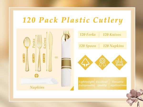 Supernal 240 Silver Plastic Silverware Set - 60 Sets Pre Rolled Napkins with Cutlery - Mirror Polished Real Look Disposable Silver Utensils- Elegant Heavy Duty Flatware for Weddings & Catering