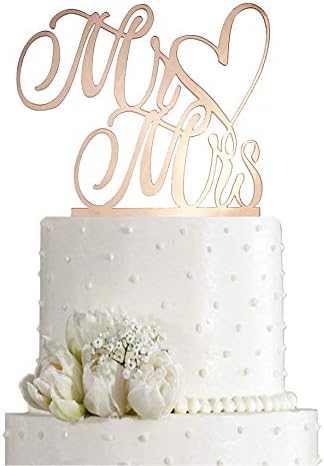Mr and Mrs Cake Topper, Bride and Groom Sign Wedding, Engagement Cake Toppers Decorations (Mirror Gold Acrylic)