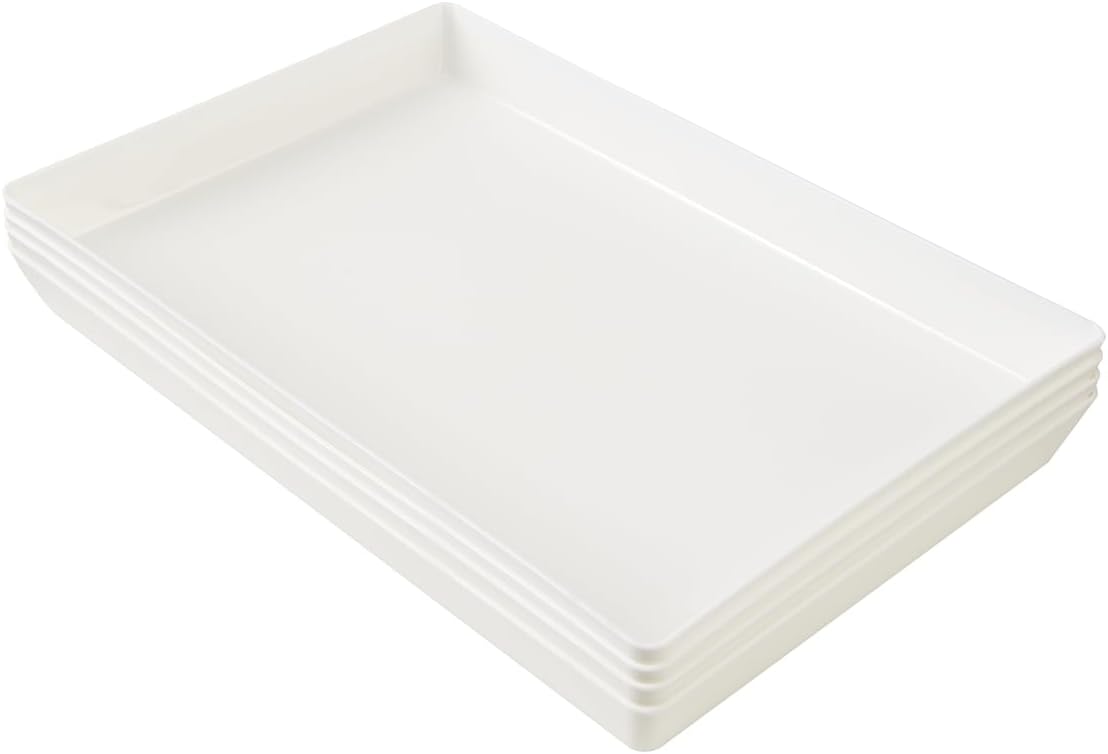 US Acrylic White Plastic Serving Trays (Set of 4) 15” x 10” | Large Unbreakable Reusable Rectangular Party Platters | Serve Appetizers, Fruit, Veggies, & Desserts | BPA-Free & Made in USA
