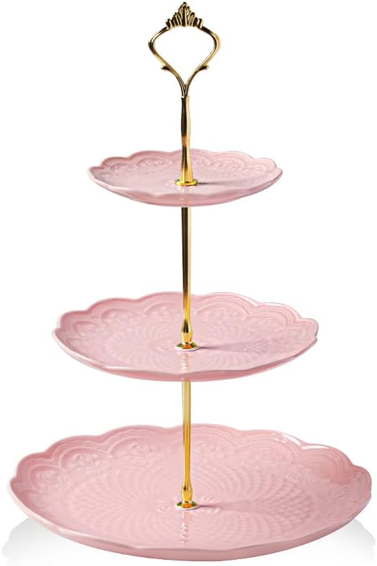 Sweejar 3 Tier Ceramic Cake Stand Wedding, Dessert Cupcake Stand for Tea Party Serving Platter (White)