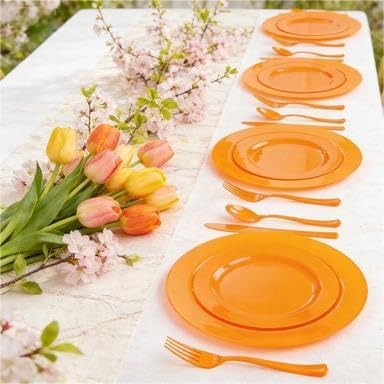 FLOWERCAT 60PCS White Plastic Plates - Heavy Duty White Disposable Plates for Mother's Day/Birthday Party/Wedding -serve for 30 guests Include 30PCS 10.25" & 30PCS 7.5" Plates for Party
